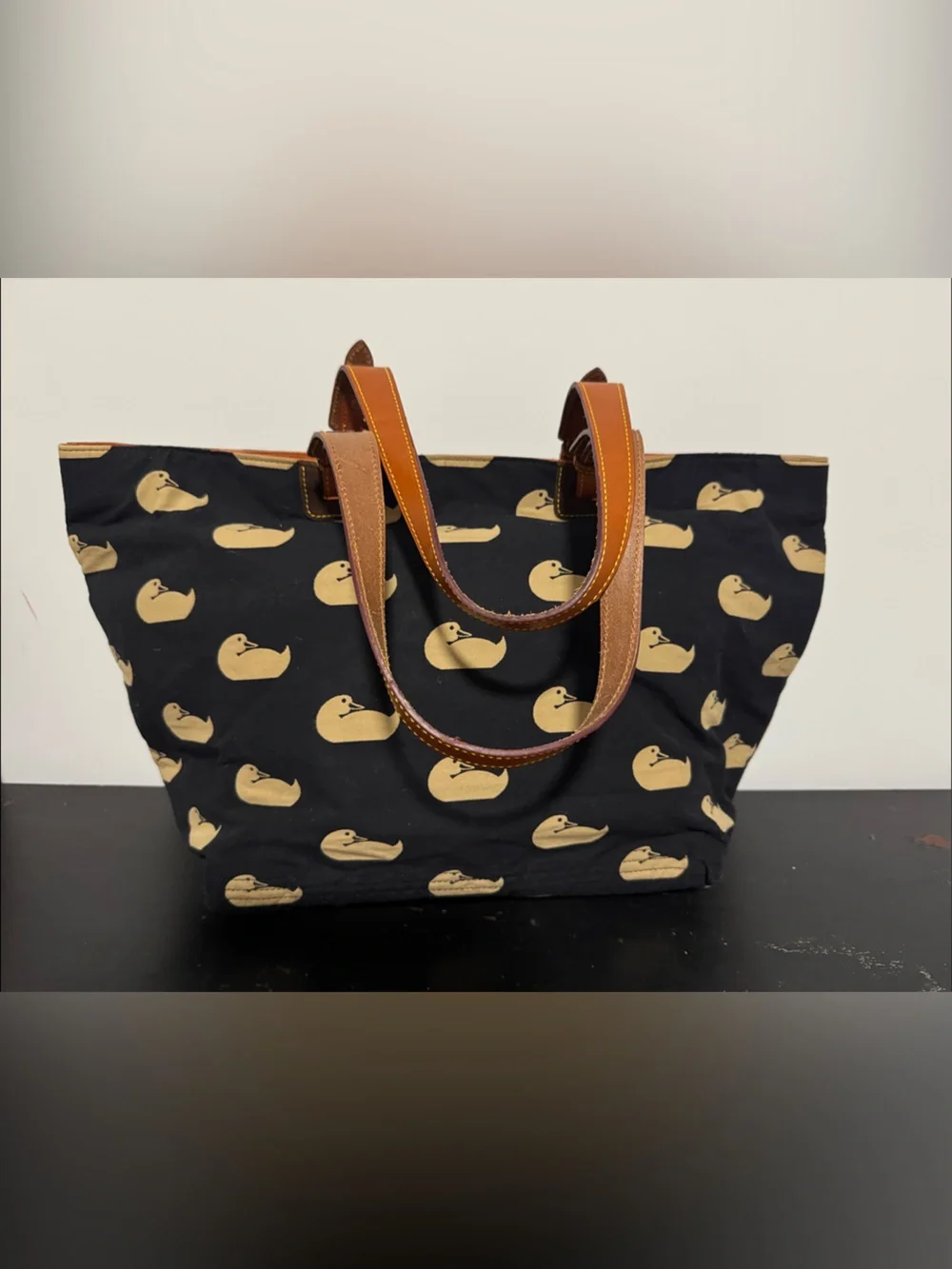 Black Canvas Tote with Tan Leather Handles